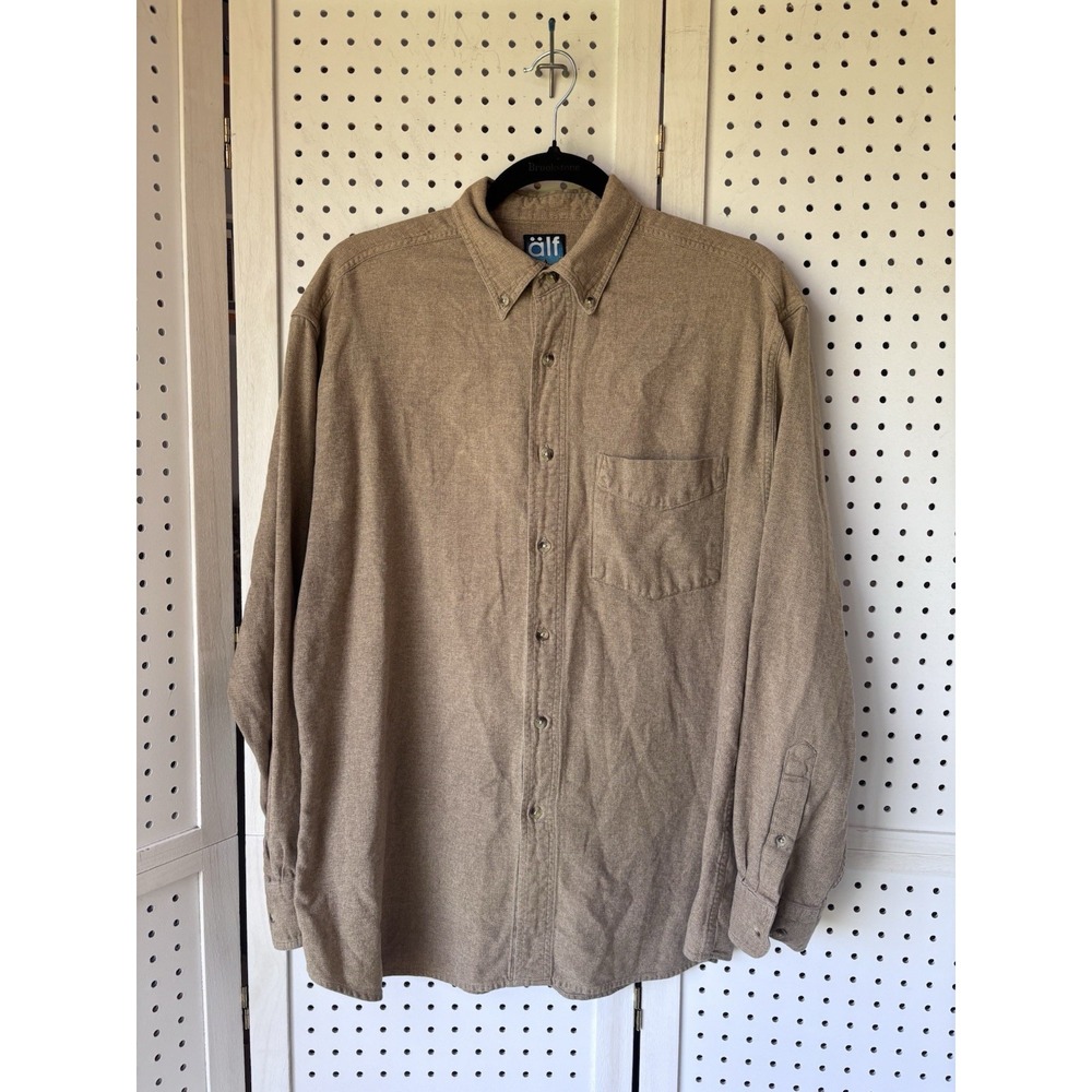 Kuhl Alf Flannel Shirt Mens Lg Tan Button Down Long SLV Cotton Hiking Outdoor